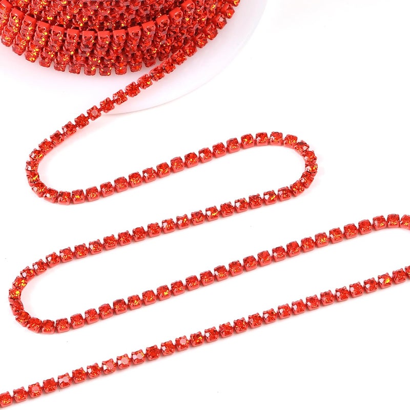 Rytenz 10 Yards 2 MM Rhinestone Chain Trim Crystal Rhinestone Close Chain Trim for Sewing Crafts, DIY Decoration, Jewelry, Clothing, Shoes (Red-Orange Color) - Image 2